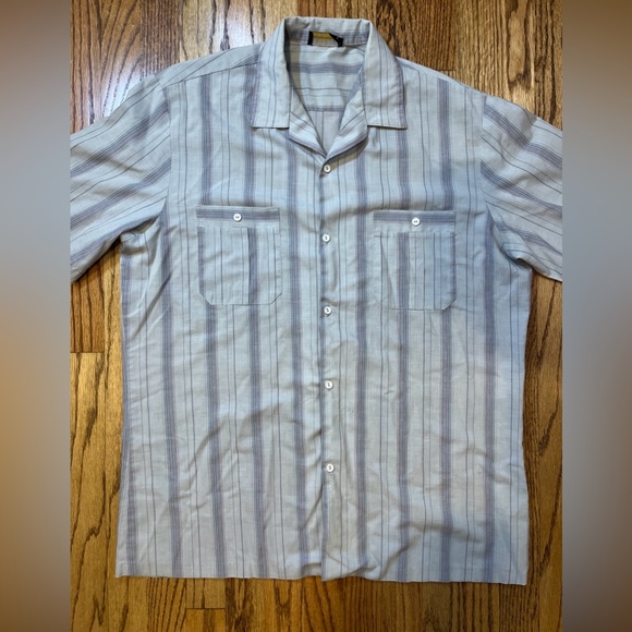 Vintage 60s Triumph of CA Men Button Up Shadow Stripe Shirt Double Pocket L Mod - Picture 1 of 9